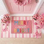 Moucuny 2 Pcs Christmas Door Mat Outdoor, Pink Merry and Bright, Non Slip by Moucuny