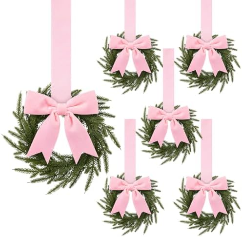 6 Pcs Christmas Pink Wreaths Kitchen Cabinet Decorations by Luinabio