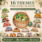 Interchangeable Seasonal Welcome Door Sign for Front 16 Pcs Wooden Hanging - Image 2