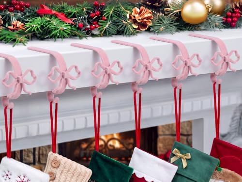 6 Pcs Pink Bow Stocking Hangers for Mantle by Otoolling