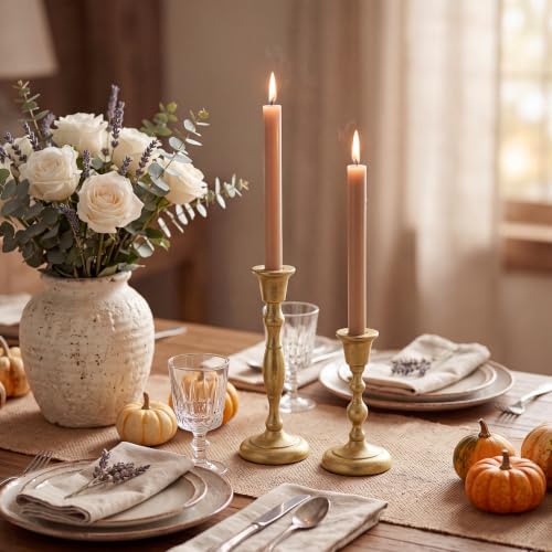 Gold Taper Candle Holders Set of 2 Cast Iron Vintage Christmas Candlestick - Image 5