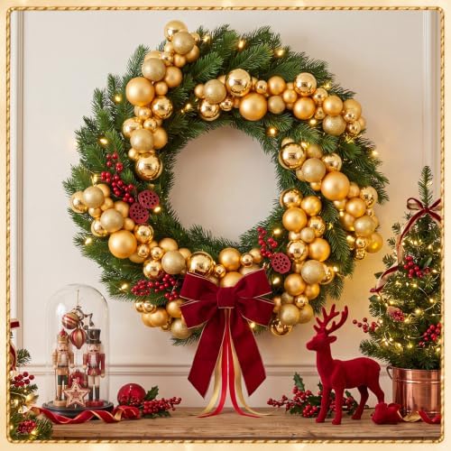 Silipull 5 Pcs 2.3 ft Large Christmas Ball Garland Ornaments, Gold - Image 7