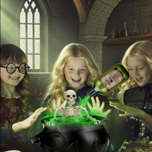 Halloween Decorations Indoor, Large Cauldron Halloween Decor with Magic Floating Potion Bottles Fog Diffuser Spooky Skeletons, Spooky Vintage Black Witches Plastic Bowl for Home Table Mantel Party - Image 6