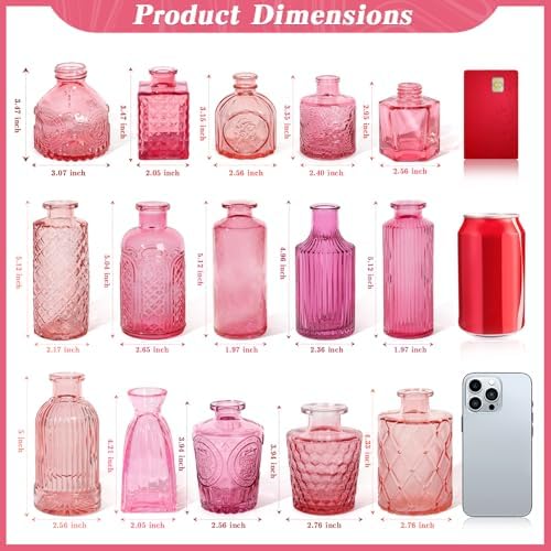 Set of 30 Pink Glass Bud Vases Small Textured Flower Vases - Image 2