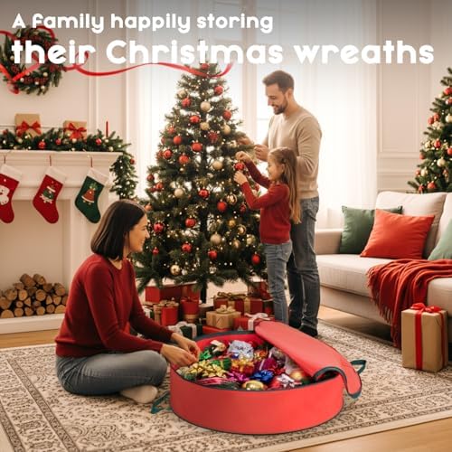Criusia Wreath Storage Container, 2 Pack Christmas Wreath Storage Bag with Sturdy Handle, Two-way Zipper,Durable Wreath Storage Organizer Box for Holiday Decoration (Red, 36"x8") - Image 6
