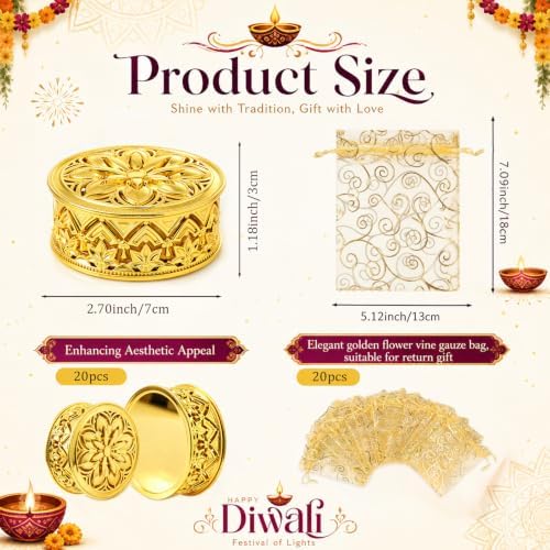 Yexiya 48 Pack Golden Indian Return Gift Boxes for Diwali Pooja, Glittery - Image 2