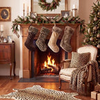 Blueweenly 4 Pcs Leopard & Solid Velvet Christmas Stockings, 18 Inch - Image 4