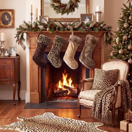 Blueweenly 4 Pcs Leopard & Solid Velvet Christmas Stockings, 18 Inch - Image 4