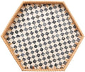 Hexagon Rattan Tray with Mother of Pearl Inlay, Rattan Serving Tray for Coffee, Bread, Fruits, Snacks, Decorative Wicker Tray for Table Decor, Home Decor (Black Checker, 14.5"×12.8") by Tynulox