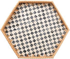 Hexagon Rattan Tray with Mother of Pearl Inlay, Rattan Serving Tray for Coffee, Bread, Fruits, Snacks, Decorative Wicker Tray for Table Decor, Home Decor (Black Checker, 14.5"×12.8") by Tynulox