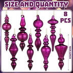 Mifoci 8 Pcs 6 Inch Mercury Glass Finial Christmas Ornaments,Dark Purple - Image 2