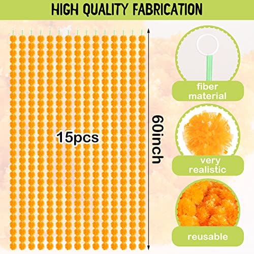 Giegxin 15 Pack 5ft Marigold Garland for Decor, Light Orange - Image 3
