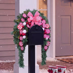 Yinder 24" W Christmas Mailbox Wreath Swag with Red White Bow, LED Lights - Image 6