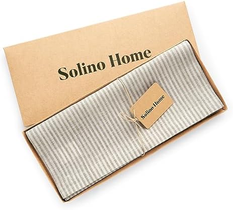 Solino Home 100% Linen Table Runner, 14 x 60 in, Natural and White Striped - Image 6