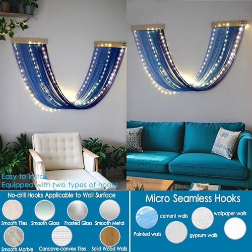 Macrame Fairy Lights Battery Operated with Remote & Timer, Blue Gradient - Image 3