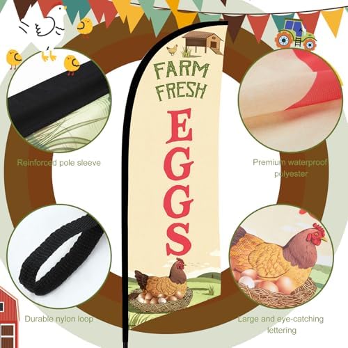 HunnmingRe 2 Set Feather Flag Kit, 8ft Advertising Swooper Flag Banner with Pole and Ground Stake for Business Restaurant Advertising Banner for Outside Ground (Eggs) - Image 4