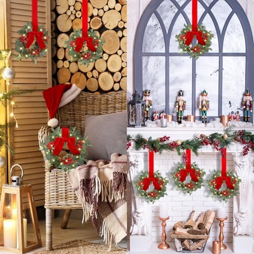 Hoteam 4 Pcs 9 Inch Mini Christmas Wreaths for Cabinets Small Xmas Wreath - Image 6