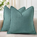 decorUhome Fall Corduroy Turquoise Throw Pillow Covers 24x24 Set of 2 by decorUhome