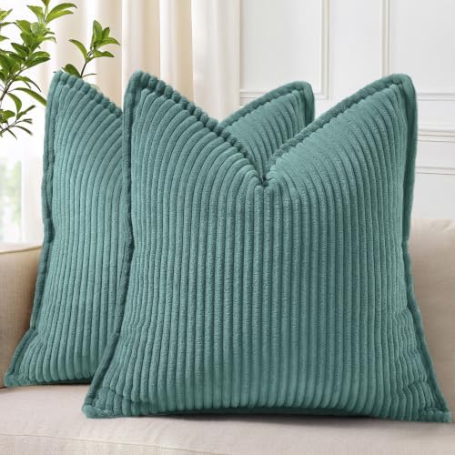 decorUhome Fall Corduroy Turquoise Throw Pillow Covers 24x24 Set of 2 by decorUhome