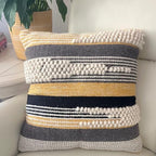 Handwoven Boho Throw Pillow Cover 18x18 Pillows for Sofa, Bed and Couch Decorative Knitted Pillow with Tufted Accents Cotton/Wool Home Decor, Limited Edition (1 Piece) - Image 6