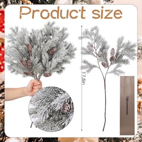 Wavwavw 6 Pcs Flocked Christmas Artificial Cedar Pine Branches, 25.5 Inch - Image 3