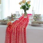 Snowkingdom 10Pcs 10Ft Red Gold Foil Gauze Sheer Table Runner - Image 4