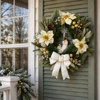 Svndlyn 22 Inch Lighted Nativity Wreath with Holy Family and Poinsettias - Image 4