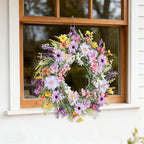 Spring Summer Wildflower Daisy Wreath for Front Door 18 Inch Artificial Colorful Flower Wreath for Indoor Outdoor Wall Festival Easter Home Farmhouse Wedding Decor - Image 5