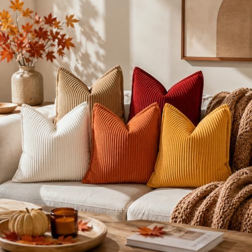 decorUhome Fall Corduroy Rust Throw Pillow Covers 26x26 Set of 2 - Image 4