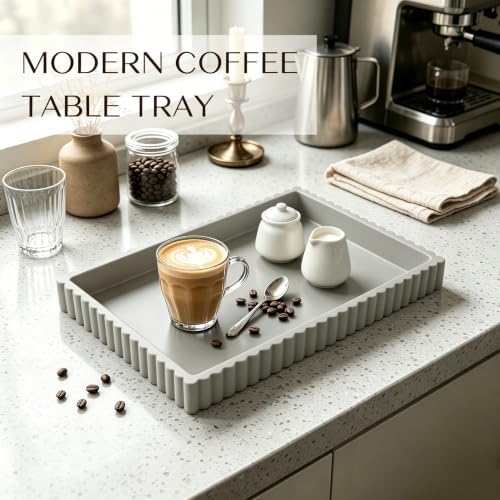 Decorative Tray for Coffee Table Decor, 14" x 10" Rectangular Wooden Coffee Table Tray, Modern Decorative Trays for Home Decor, Living Room, Entry, Dining Room (Grey) - Image 5