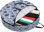 36 Inch Round Storage Bag 1 Pack,Retro Pastoral Flowers Waterproof Wreath Storage Container with Handles&Zipper Classic Country Blue Floral Closet Organizer Bags Garland Box - Image 2