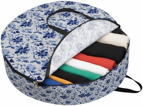 36 Inch Round Storage Bag 1 Pack,Retro Pastoral Flowers Waterproof Wreath Storage Container with Handles&Zipper Classic Country Blue Floral Closet Organizer Bags Garland Box - Image 2
