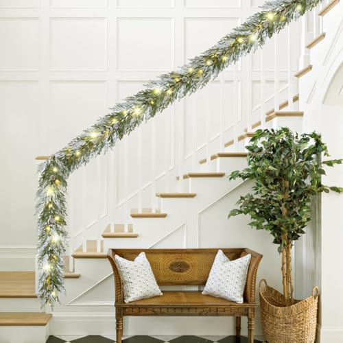 YoleShy 6FT Real Touch Norfolk Pine Garland Christmas Garland with Pinecone and White Snow Battery Operated Prelit Garland Christmas Decorations for Mantle Fireplace Xmas Home Decor - Image 6