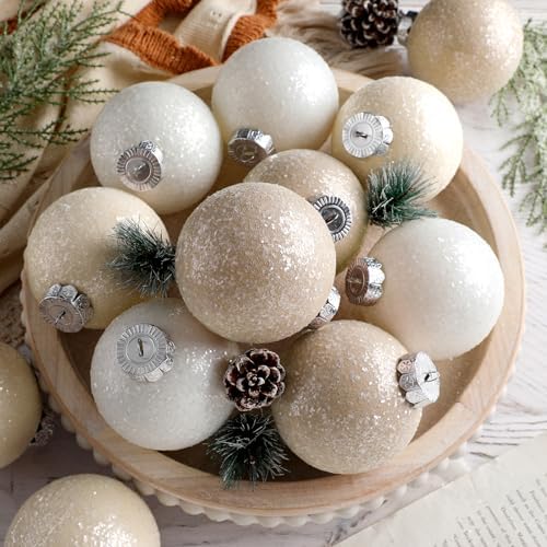12 Pcs Neutral Textured Sugar Christmas Ornaments 3.15'' Cream Beige White by WinnerWhy