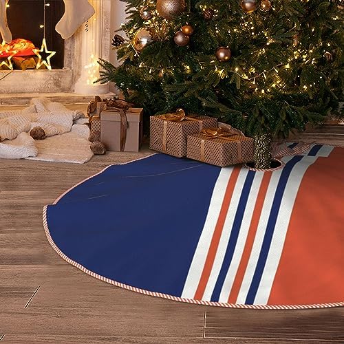 Christmas Tree Skirt 48 Inch, Navy Blue and Orange Stripes by MIZIBAO