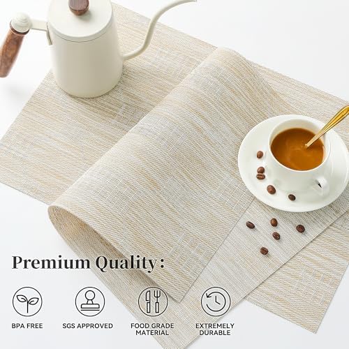 Leetaltree Wheat Placemats Set of 12 - Heat Resistant Non-Slip Place mats for Dining Table, Washable Durable PVC Vinyl Woven Table Mats（Wheat, 12） - Image 2