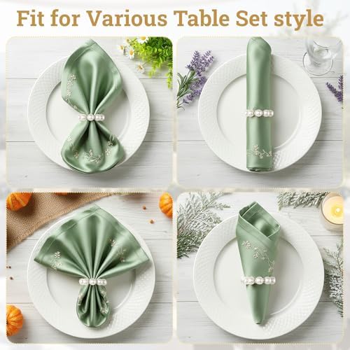 Suream Napkin Rings Bulk 100, Silver Rhinestone Napkin Rings, Pearl Table Decor for Birthday Party Banquet Table and Daily Use(White & Silver) - Image 3