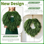 28" Norfolk Pine Christmas Wreath for Front Door – Large Artificial Greenery Wreath for Wall, Porch, or Indoor Outdoor Holiday Decor – Real Touch Pine Foliage (1, 28") - Image 2