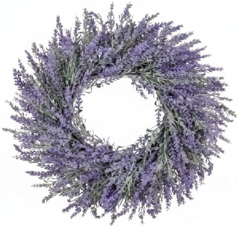 20 Inch Purple Lavender Wreath for Front Door – Artificial PVC Spring Summer Fall Winter Wreath – Farmhouse Wall Decor – Indoor Outdoor Use – Lifelike Lavender & Eucalyptus by FairyLee