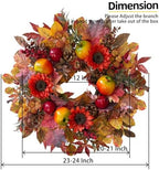 HipTree Handcrafted 24In Fall Wreath Sunflower Pomegranate Front Door Decor - Image 3