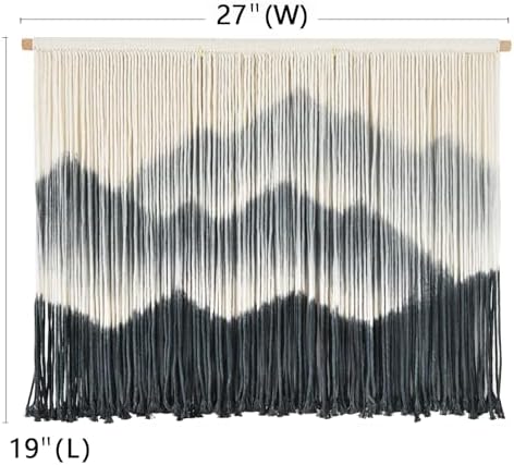 IOWER Macrame Wall Hanging Black Dip Dyed Boho Wall Art 27" W x 19" L - Image 5