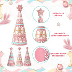 Simgoing 3 Pcs Pink Gingerbread Christmas Tree Figurines Pastel Table Decor - Image 3