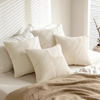 MIULEE Beige Throw Pillow Covers 20x20 Inch Set of 4 Boho Patchwork Cushion Cases Modern Farmhouse Pillow Cases with Invisible Zipper Corduroy Striped Home Decor for Couch Sofa Bedroom - Image 4