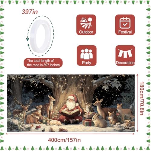 Santa Reading with Woodland Animals Garage Door Banner 6x13FT, Cozy Forest Winter Backdrop, Outdoor Holiday Banner, Garage door Mural for Xmas Party Home Decor - Image 4
