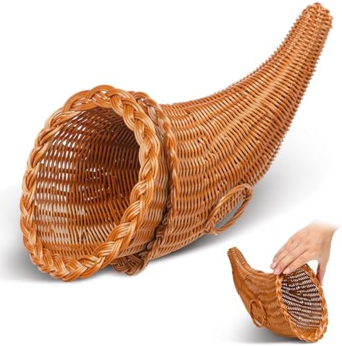 Dandat 2 Pcs Fall Cornucopia Basket Centerpiece 13.78 Inch, Imitation Vine by Dandat