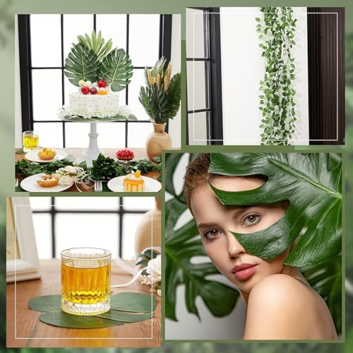 XunYee 60 Pcs Total 82.5 ft Jungle Theme Party Decoration, Tropical and Monstera Palm Leaves, 2026 Artificial Ivy Rattan Vines, Fake Greenery Faux Leaves for Baby Shower Safari Party Decoration Set - Image 7