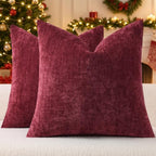 decorUhome Soft Chenille Wine Red Throw Pillow Covers 24X24 Set of 2 by decorUhome