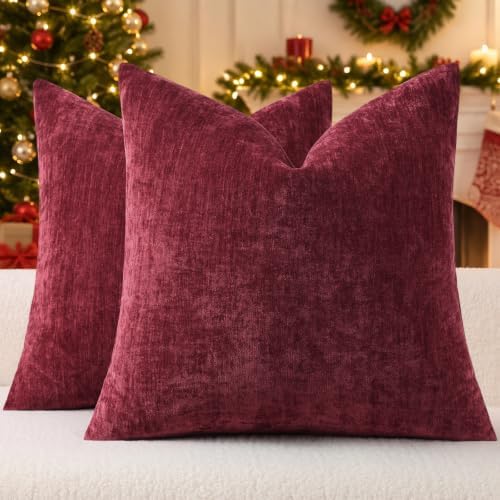 decorUhome Soft Chenille Wine Red Throw Pillow Covers 24X24 Set of 2 by decorUhome