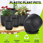 Plastic Plant Pots 10/9/8/7.5/7 inch Set of 5, Flower Planters with Drainage Holes and Saucers, Plastic Pots for Indoor Outdoor Plants, Livingroom Garden Decor (Black) - Image 3