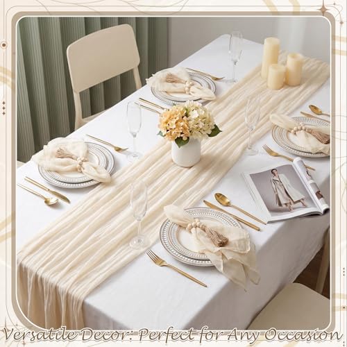 Cheesecloth Napkins with Wooden Bead Napkin Rings Set, 12 Gauze Cloth 20x20 Inch Dinner Napkins and 12 Boho Wood Bead Napkin Ring Holders for Wedding, Baby Shower, Bridal Shower(Beige) - Image 5